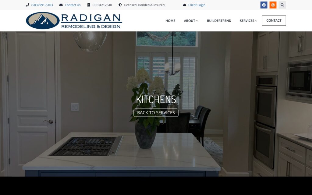 Radigan Remodeling website kitchens page