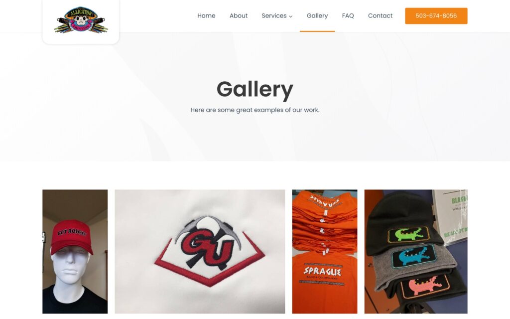 Alligator Screen Printing website gallery page