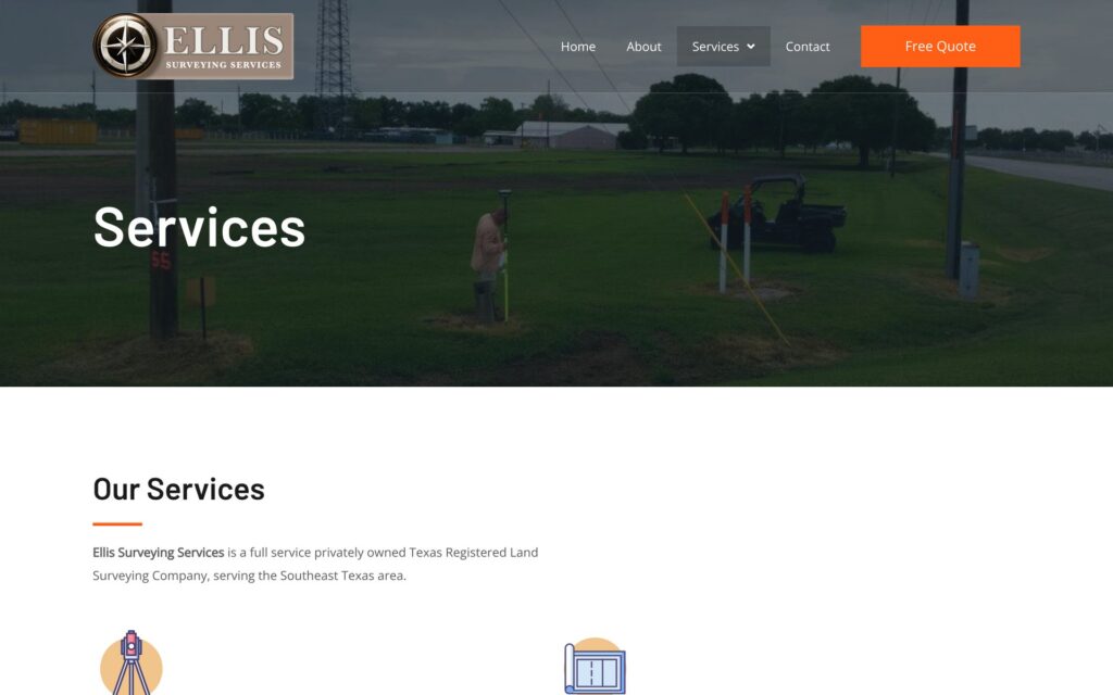 Ellis Surveying Services website services page