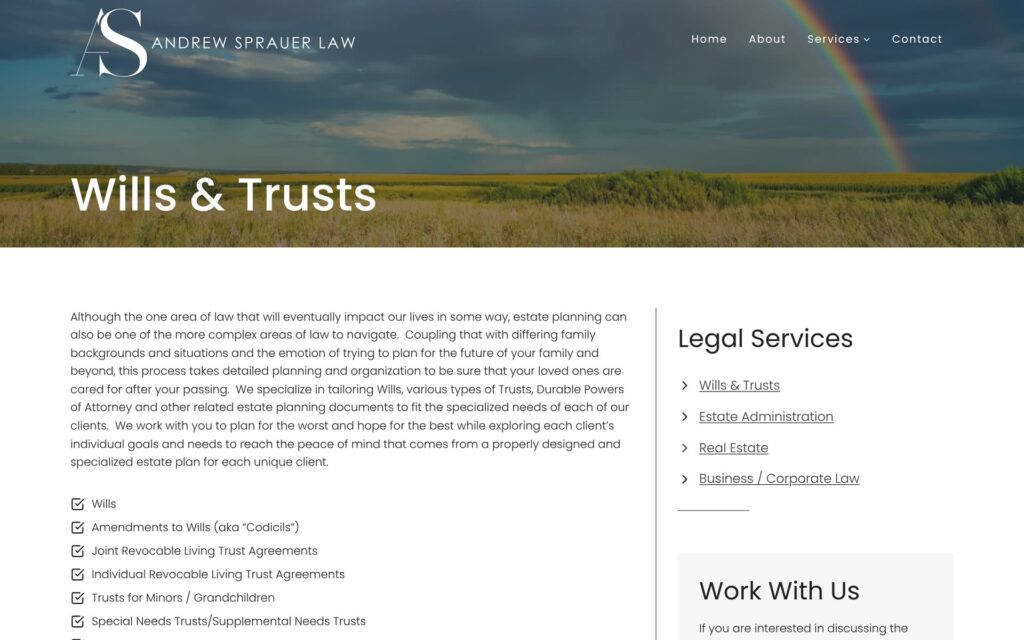 Andrew Sprauer Law website Wills & Trusts page
