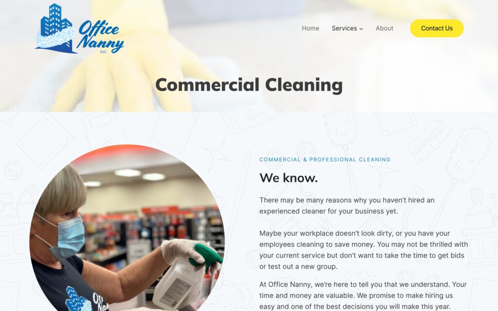 Office Nanny website commercial cleaning page