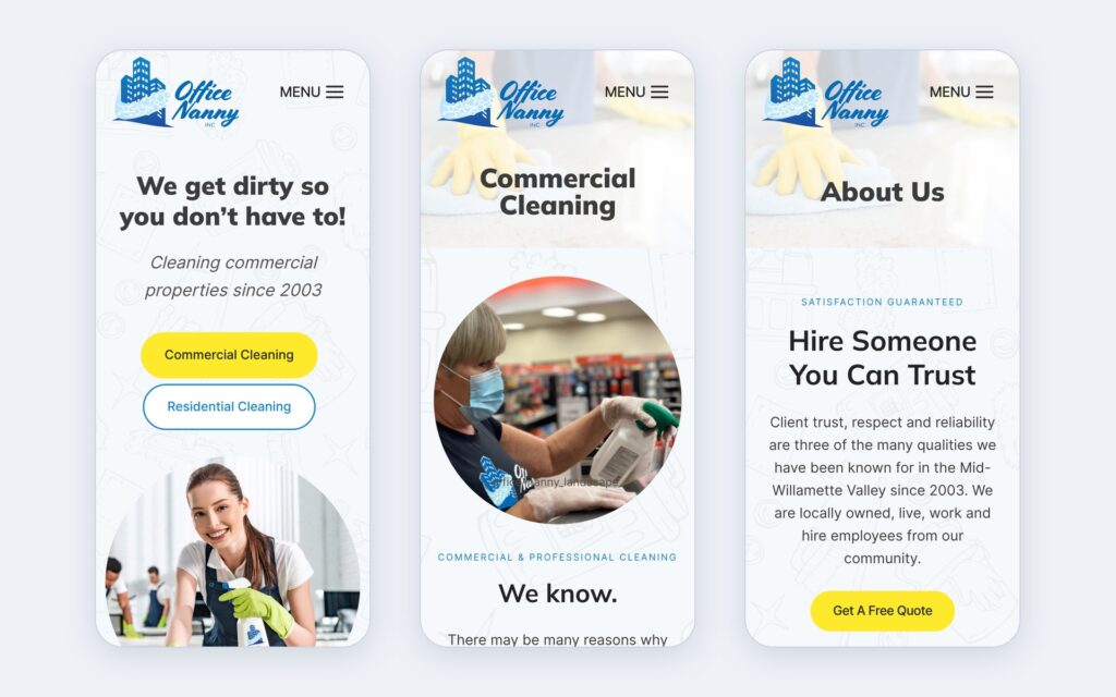 Office Nanny website shown on three phone screens