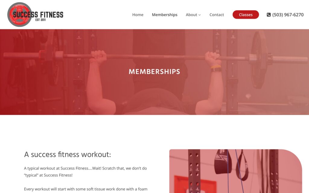 Success Fitness website memberships page