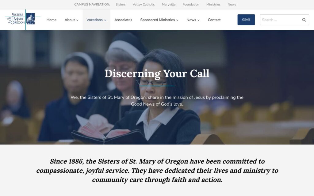 Sisters of St. Mary of Oregon website vocations page