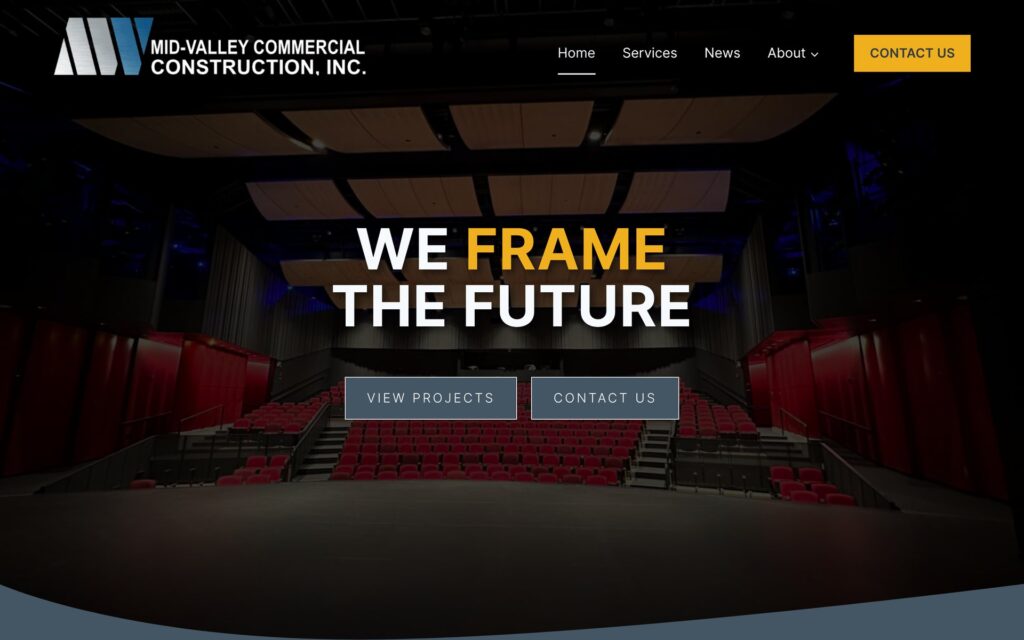 Mid-Valley Commercial Construction website homepage