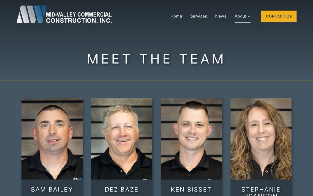 Mid-Valley Commercial Construction website team page