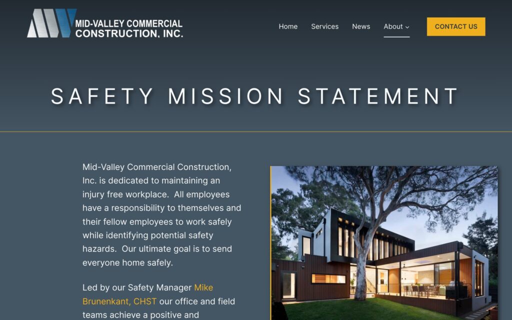 Mid-Valley Commercial Construction website safety page