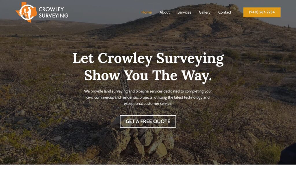 Crowley Surveying website homepage