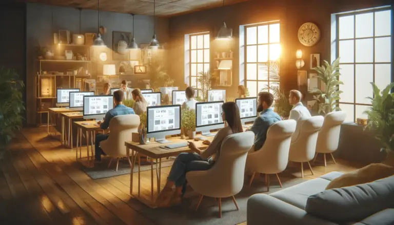 Web designers in a warm office environment building websites