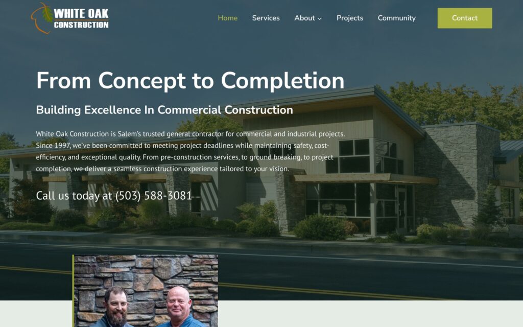 White Oak Construction website homepage