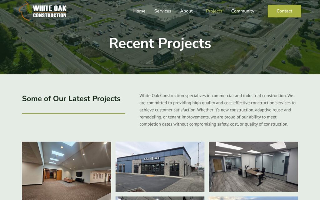 White Oak Construction website projects page