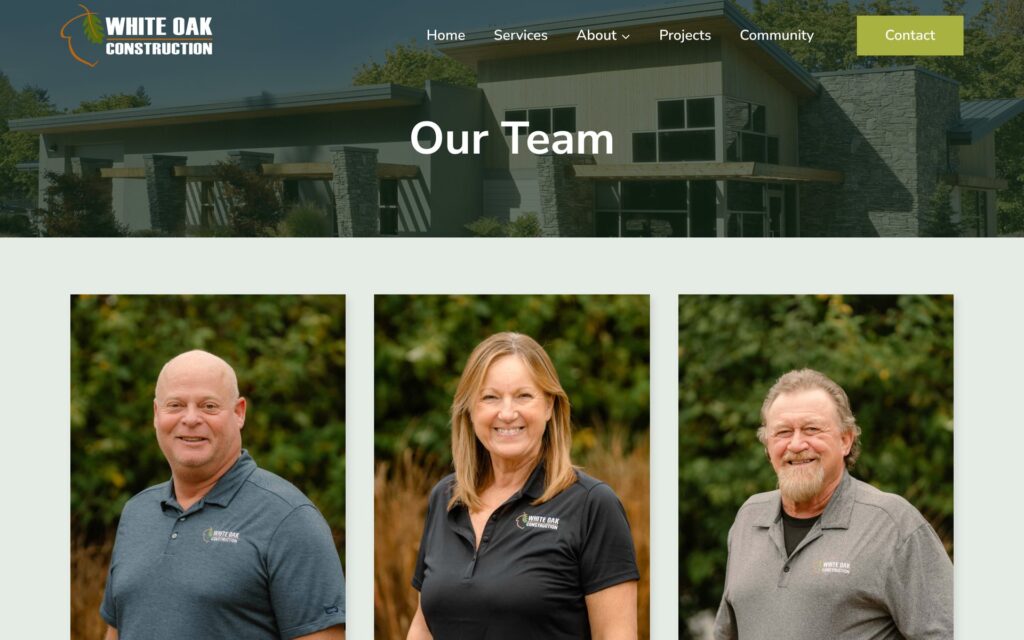 White Oak Construction website team page