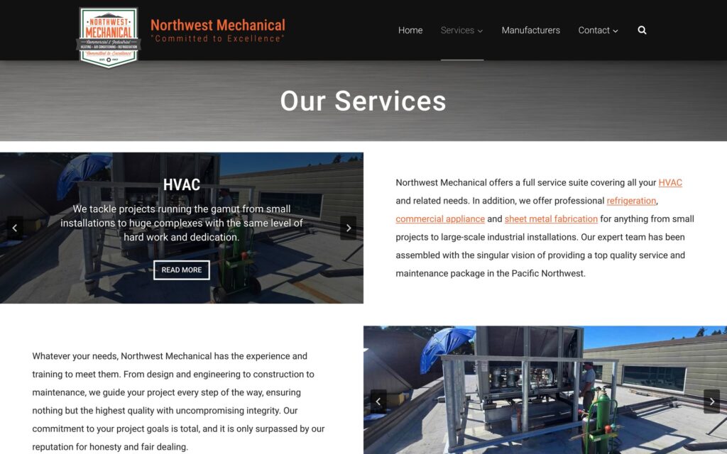Northwest Mechanical website services page
