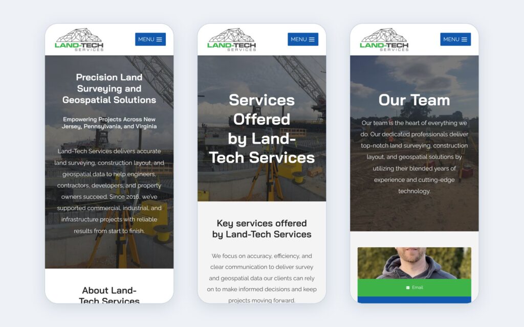 Land-Tech Services website shown on three phone screens