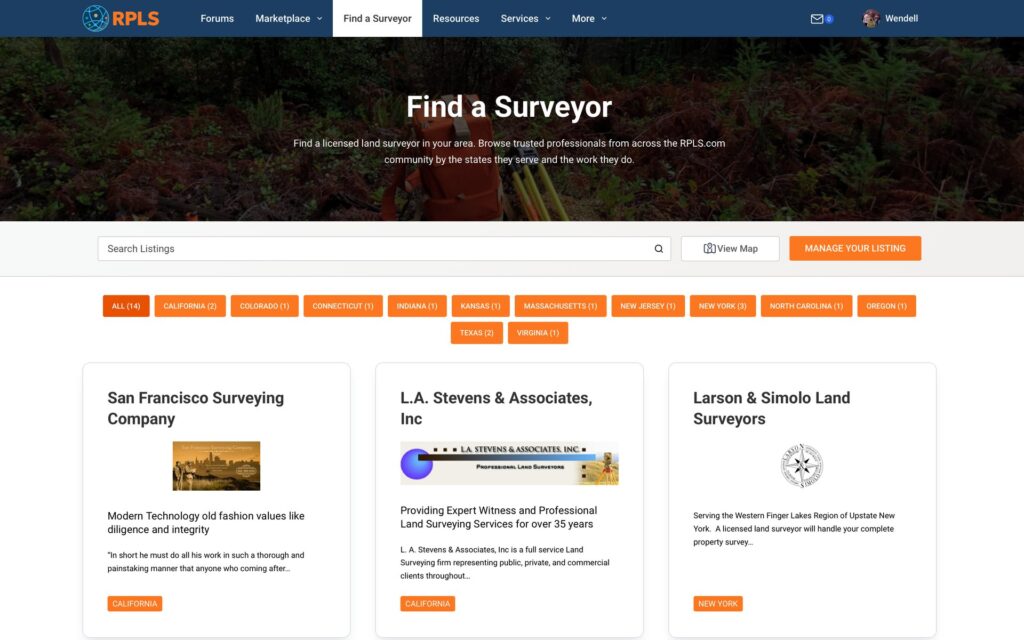 RPLS.com website Find a Surveyor directory