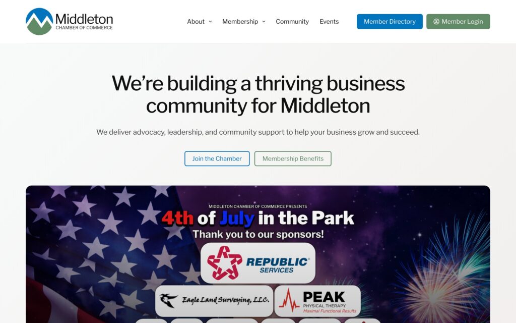 Middleton Chamber of Commerce website homepage