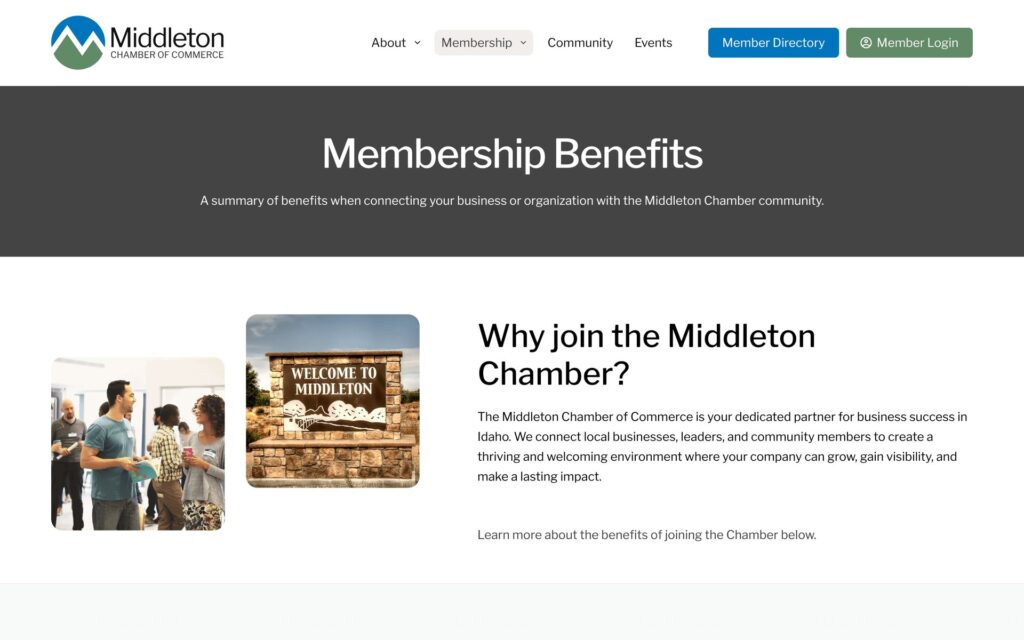 Middleton Chamber of Commerce website membership benefits page