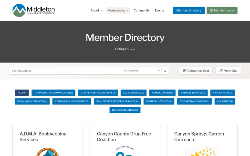 Middleton Chamber of Commerce website member directory