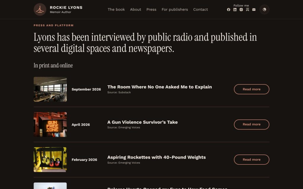 Rockie Lyons website press section