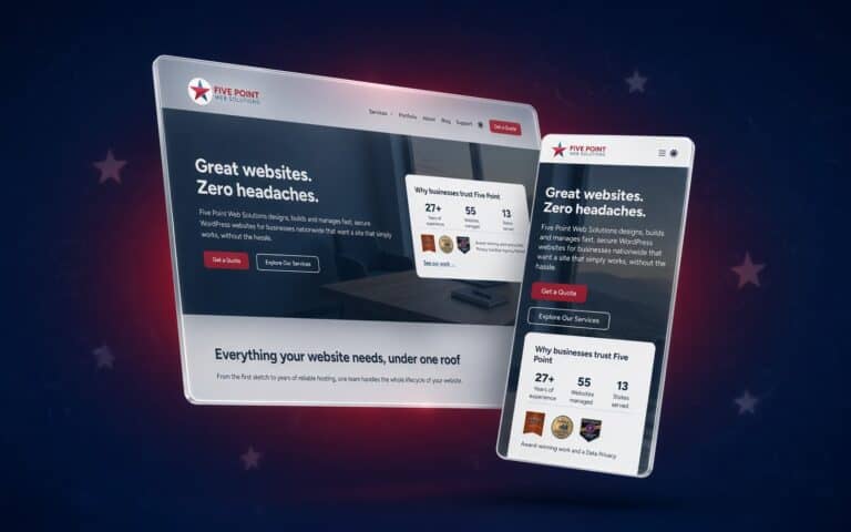 The new Five Point Web Solutions website shown on desktop and mobile screens